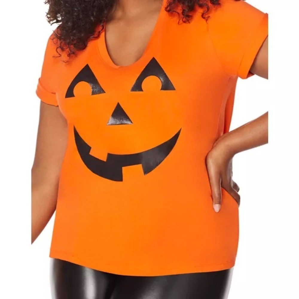 Spirit Halloween Orange Black Pumpkin Jack-O'-Lantern T-shirt Fall Women's XL